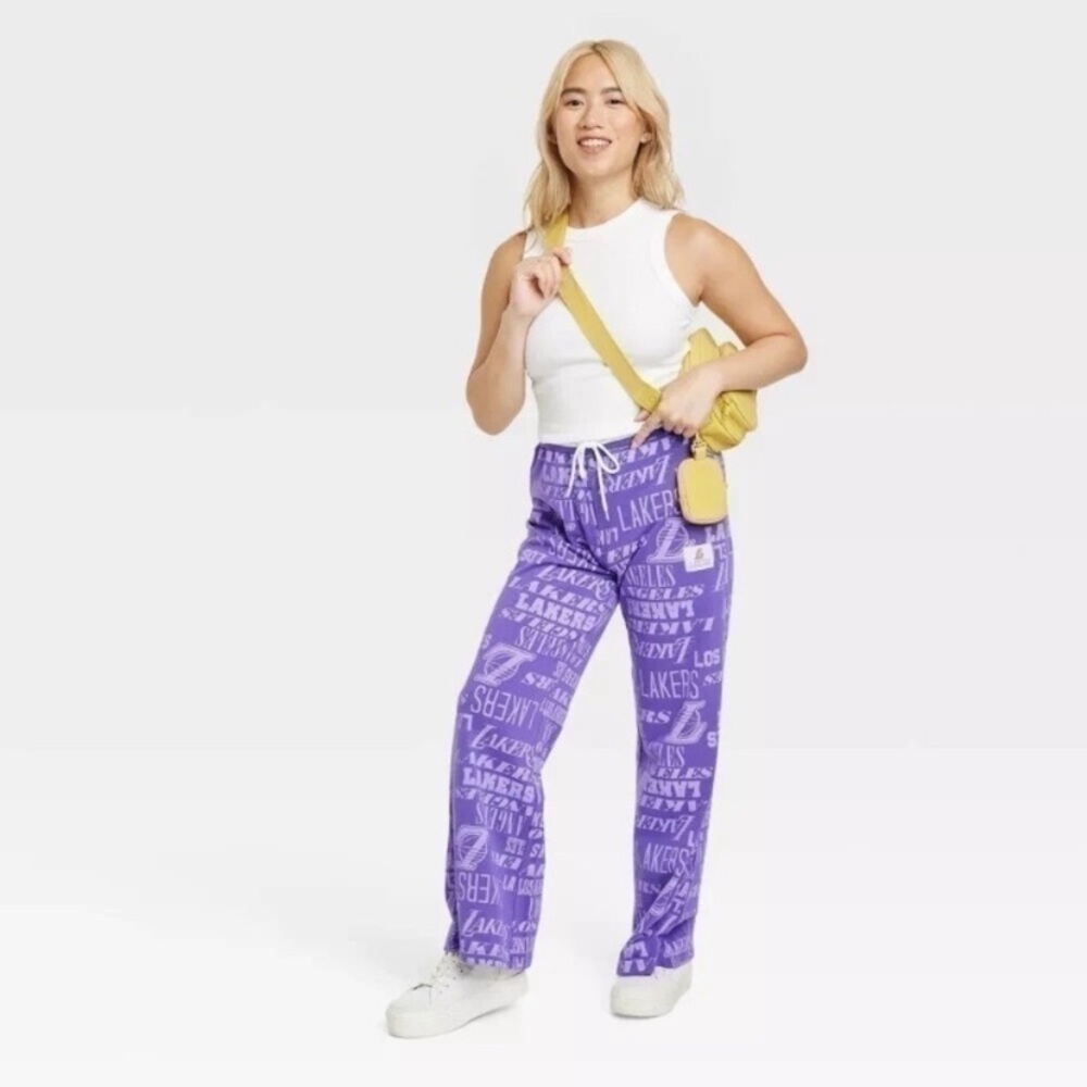 Los Angeles Lakers Wide Leg Pants XS Purple Logo Print NBA Lounge Pants NWT